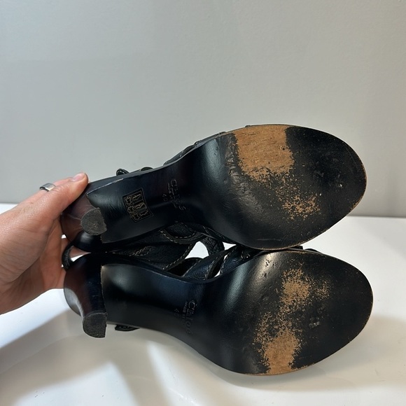 Chloe Black Leather Strap Stacked Sandal Heels Size 40 - Picture 9 of 16